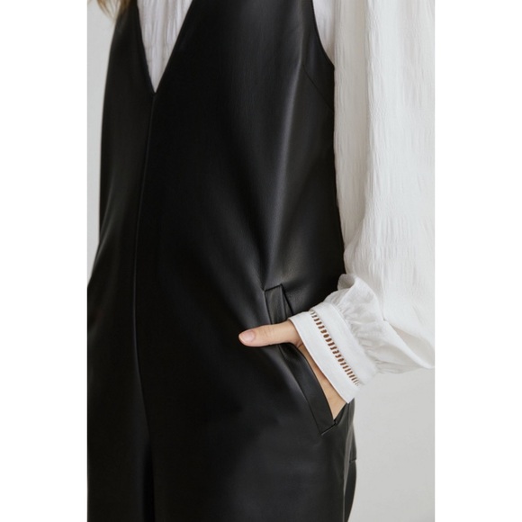 Anthropologie Avec Les Filles Vegan Leather Wide Leg Jumpsuit Black L - Picture 4 of 7